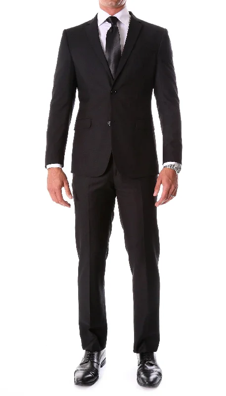 Timeless Smart Everyday Apparel Oslo Black Notch Lapel 2 Piece Slim Fit Suit