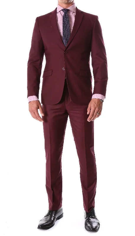 Smart Sophisticated Warm Jackets Oslo Burgundy Notch Lapel 2 Piece Slim Fit Suit