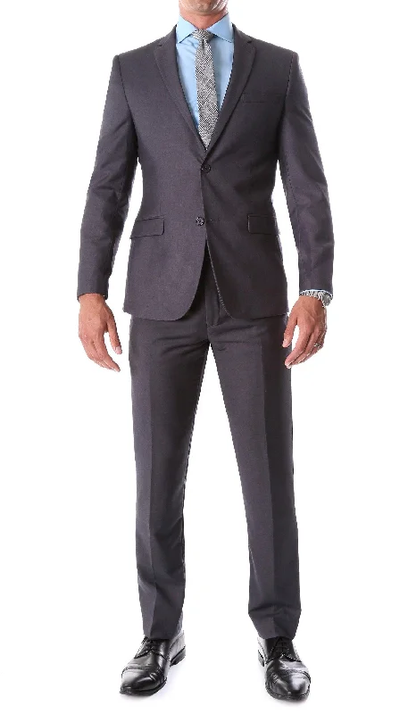 Retro Casual Denim Looks Oslo Charcoal Notch Lapel 2 Piece Slim Fit Suit