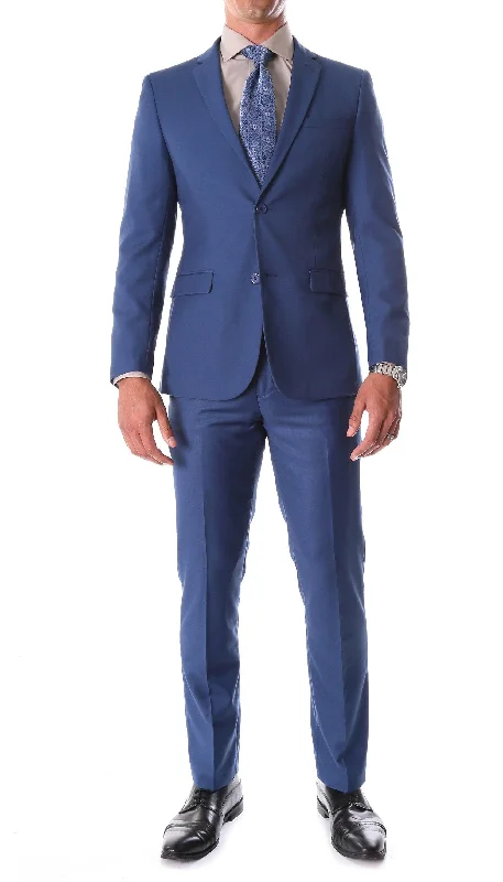 Relaxed Cool Classic Fits Oslo Indigo Blue Slim Fit Notch Lapel 2 Piece  Suit