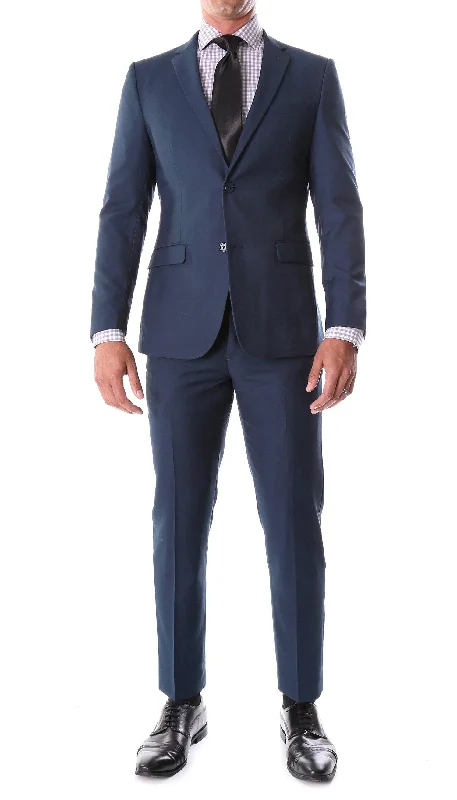 Sophisticated Luxe Modern Basics Oslo Navy Notch Lapel 2 Piece Slim Fit Suit