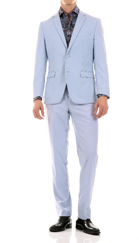 Sophisticated Sleek Casual Outerwear Oslo Sky Blue Slim Fit Notch Lapel 2 Piece Suit Sophisticated Sleek Casual Outerwear Oslo Sky Blue Slim Fit Notch Lapel 2 Piece Suit