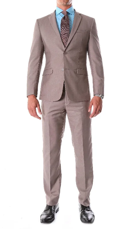 Edgy Luxe Premium T-shirts Oslo Taupe Notch Lapel 2 Piece Slim Fit Suit