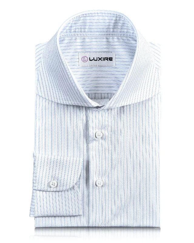 Retro Casual Lightweight Tops Luxire Priviledge: Pale Blue Pin Stripes On White Dobby Shirt