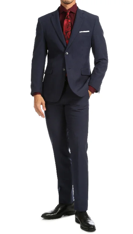 Minimalist Street Stylish Suits Paul Lorenzo Mens Navy Slim Fit 2 Piece Suit