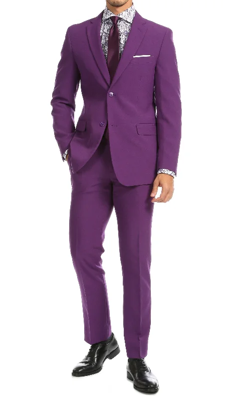 Monochrome Chic Urban Gear Paul Lorenzo Mens Purple Slim Fit 2 Piece Suit