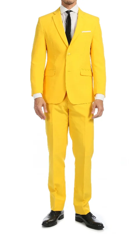 Contemporary Edge Trendy Tees Paul Lorenzo Mens Yellow Slim Fit 2 Piece Suit