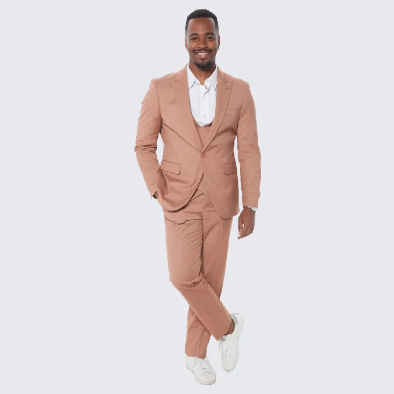 Sleek Classic Functional Wear Peach Slim Fit Suit With Double Breasted Vest - Wedding - Prom Sleek Classic Functional Wear Peach Slim Fit Suit With Double Breasted Vest - Wedding - Prom