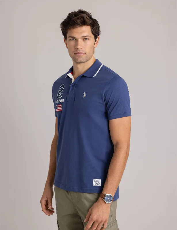 Relaxed Street Trendy Sweaters PEACHED JERSEY POLO SHIRT WITH APPLIQUE