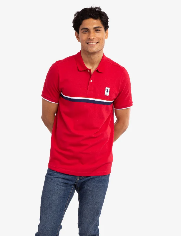 Urban Chic All-Day Wear PIECED SIGNATURE STRIPE PIQUE POLO SHIRT