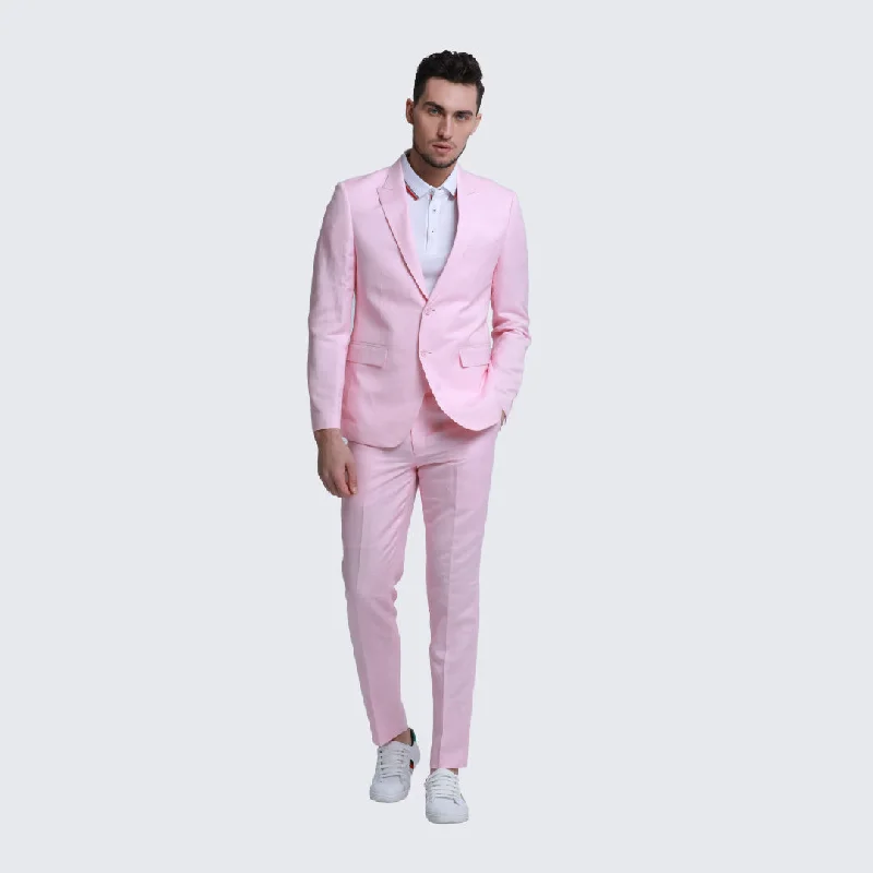 Sleek Modern Casual Jackets Pink Linen Suit Slim Fit Two Piece Set - Wedding - Prom Sleek Modern Casual Jackets Pink Linen Suit Slim Fit Two Piece Set - Wedding - Prom