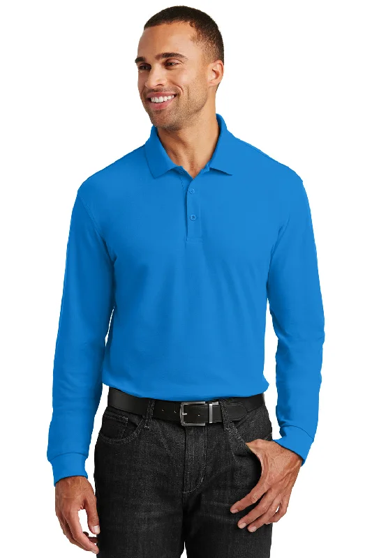 Effortless Minimal Fall Fashion Port Authority Mens Core Classic Long Sleeve Polo Shirt - Coastal Blue - Closeout Effortless Minimal Fall Fashion Port Authority Mens Core Classic Long Sleeve Polo Shirt - Coastal Blue - Closeout