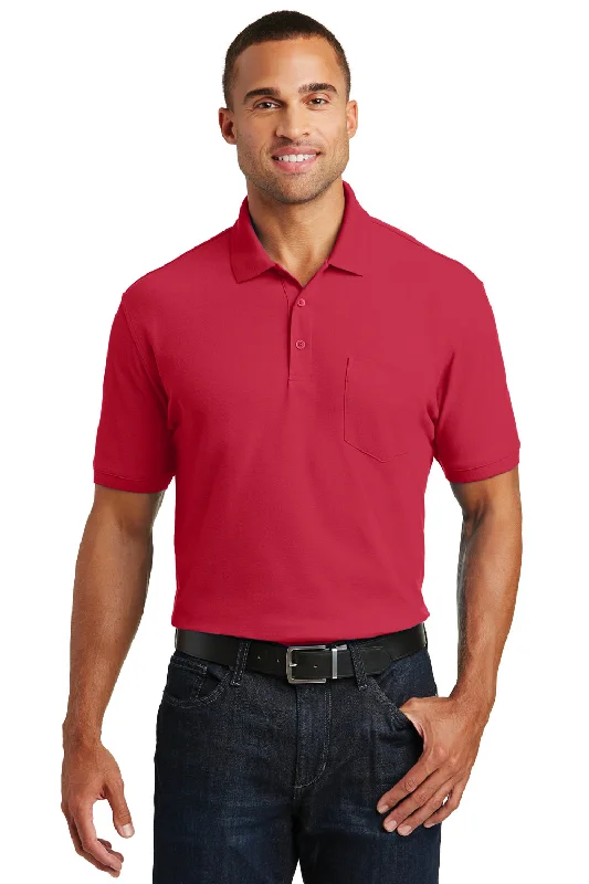Relaxed Street Formal Casuals Port Authority Mens Core Classic Short Sleeve Polo Shirt w/ Pocket - Rich Red