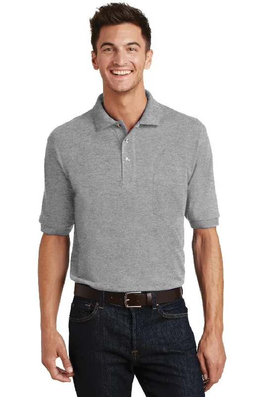 Minimalist Rebel Summer Wear Port Authority Mens Shrink Resistant Short Sleeve Polo Shirt w/ Pocket - Oxford Grey Minimalist Rebel Summer Wear Port Authority Mens Shrink Resistant Short Sleeve Polo Shirt w/ Pocket - Oxford Grey
