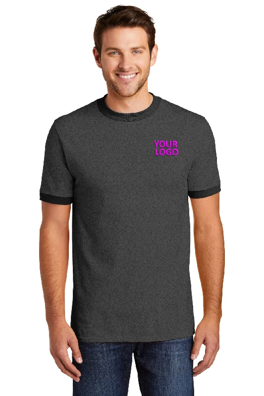 Smart Sleek Sporty Designs Port & Company Core Cotton Custom Ringer Tee's, Dark Heather Grey/ Jet Black Smart Sleek Sporty Designs Port & Company Core Cotton Custom Ringer Tee's, Dark Heather Grey/ Jet Black