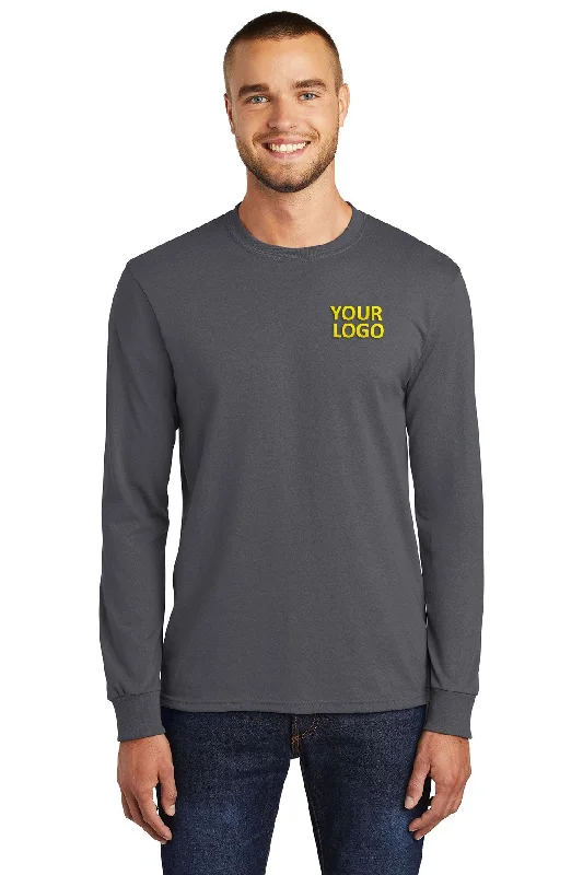 Modern Edgy Casual Trousers Port & Company Long Sleeve Custom Core Blend Tee's, Charcoal Modern Edgy Casual Trousers Port & Company Long Sleeve Custom Core Blend Tee's, Charcoal