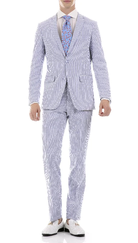 Rugged Classic Active Styles Premium Comfort Cotton Slim fit Blue Seersucker 2 Piece Suit Rugged Classic Active Styles Premium Comfort Cotton Slim fit Blue Seersucker 2 Piece Suit