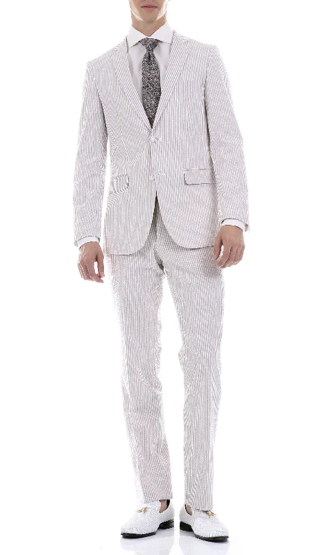 Retro Monochrome Smart Tops Premium Comfort Cotton Slim Fit Tan Seersucker 2 Piece Suit Retro Monochrome Smart Tops Premium Comfort Cotton Slim Fit Tan Seersucker 2 Piece Suit