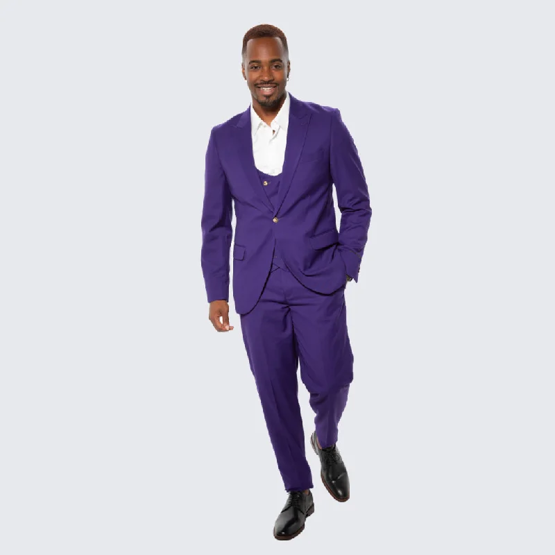 Minimal Luxe Fashionable Wear Purple Skinny Fit Suit Three Piece Set with Double Breasted Vest - Wedding - Prom