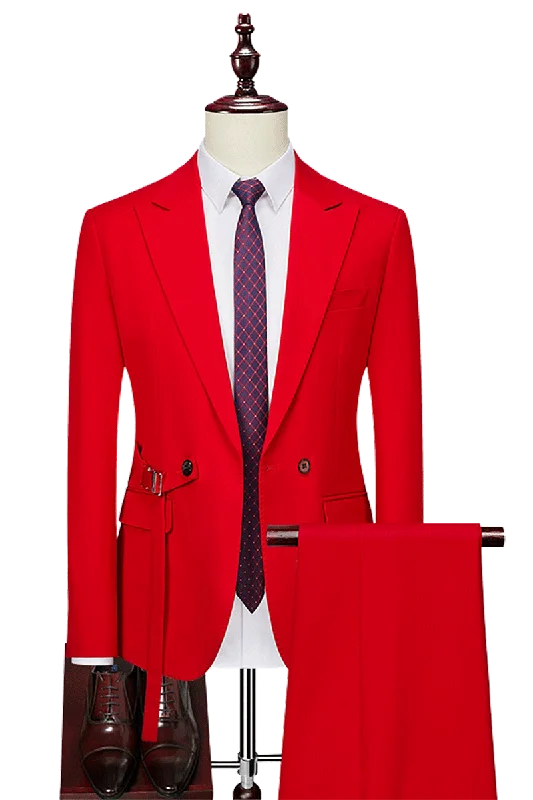 Street Chic Fashion Jeans Red 2-Button Flexible Waistband Modern Fit Suit