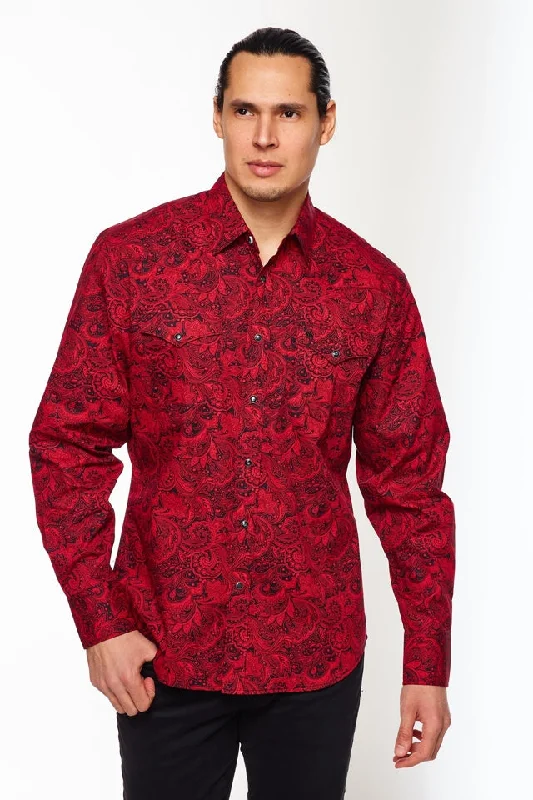 Smart Sleek Active Styles Red Paisley Western Shirt