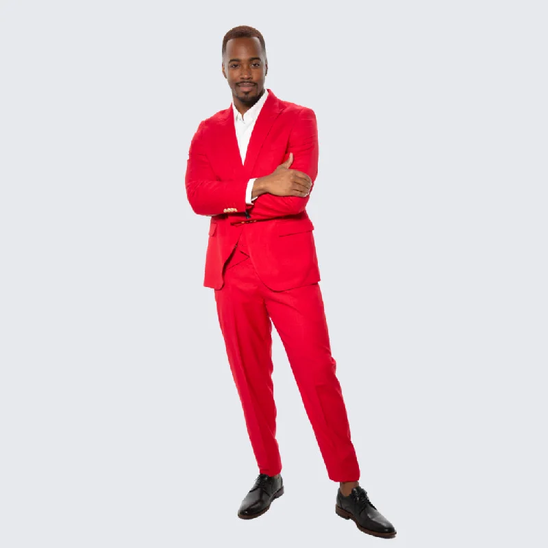 Smart Edge Smart Casual Red Skinny Fit Suit Three Piece Set with Double Breasted Vest - Wedding - Prom Smart Edge Smart Casual Red Skinny Fit Suit Three Piece Set with Double Breasted Vest - Wedding - Prom