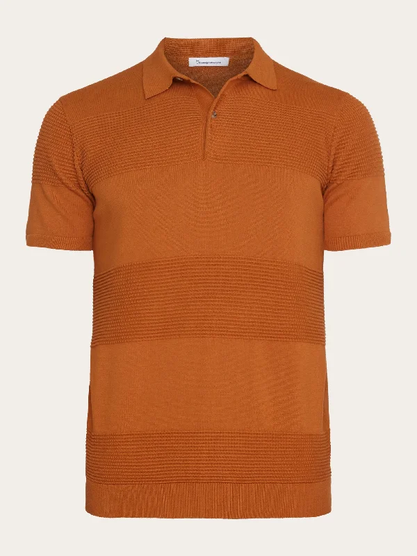 Heritage Cool Premium Wardrobe Regular pattern knitted short sleeved polo - GOTS/Vegan - Leather Brown Heritage Cool Premium Wardrobe Regular pattern knitted short sleeved polo - GOTS/Vegan - Leather Brown