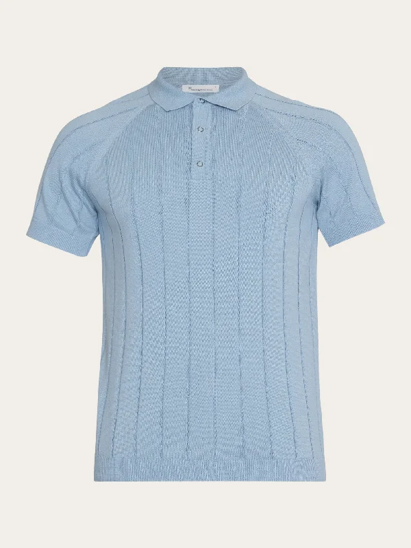 Relaxed Street Sleek Tops Regular short sleeved striped knitted polo - GOTS/Vegan - Asley Blue Relaxed Street Sleek Tops Regular short sleeved striped knitted polo - GOTS/Vegan - Asley Blue