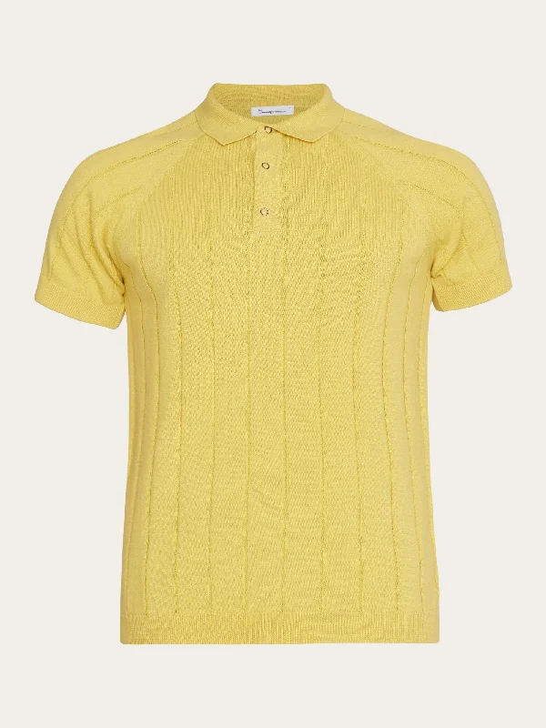 Modern Relaxed Formal Wear Regular short sleeved striped knitted polo - GOTS/Vegan - Misted Yellow Modern Relaxed Formal Wear Regular short sleeved striped knitted polo - GOTS/Vegan - Misted Yellow