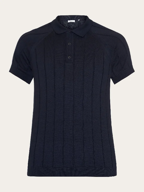 Urban Minimal Sporty Jackets Regular short sleeved striped knitted polo - GOTS/Vegan - Night Sky Urban Minimal Sporty Jackets Regular short sleeved striped knitted polo - GOTS/Vegan - Night Sky