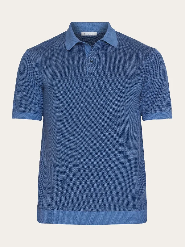 Chic Polished Street Style Regular two toned knitted short sleeved polo - GOTS/Vegan - Moonlight Blue Chic Polished Street Style Regular two toned knitted short sleeved polo - GOTS/Vegan - Moonlight Blue