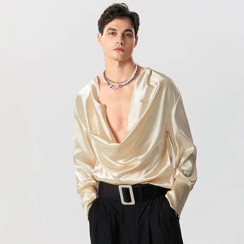 Classic Rugged Premium Clothing Satin Cowl Neck Shirt