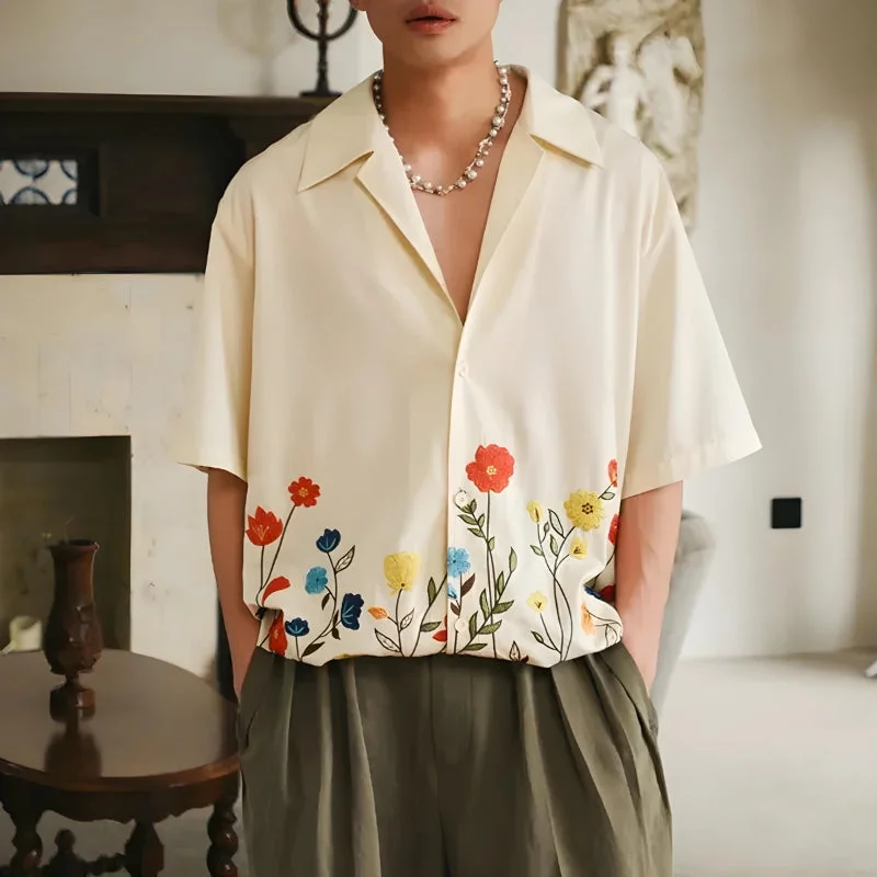 Modern Cool Denim Trends Short Sleeve Flowers Shirt