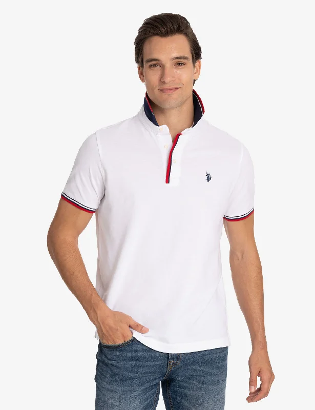 Sleek Rugged Sleek Tops SIGNATURE STRIPE RIB TIPPED TRIM POLO SHIRT