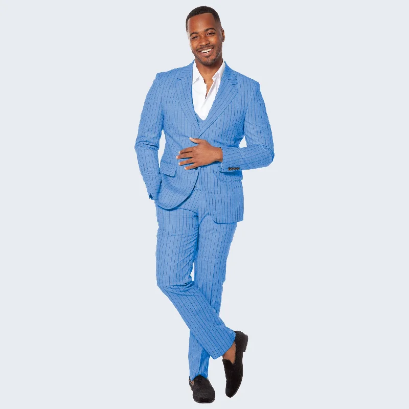 Modern Heritage Stylish Jackets Smoke Blue Suit with Pinstripes Three Piece Set - Wedding - Prom Modern Heritage Stylish Jackets Smoke Blue Suit with Pinstripes Three Piece Set - Wedding - Prom