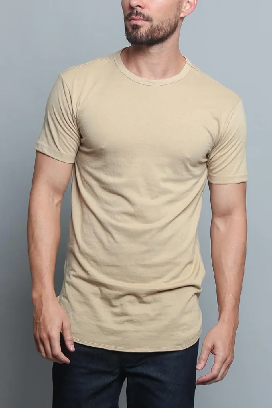 Vintage Cool Stylish Jackets Solid Color Long Length Curved Hem T-Shirt
