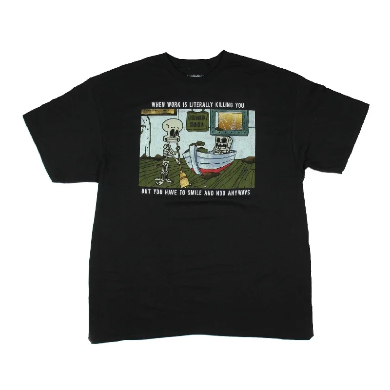 Retro Monochrome Winter Outfits SpongeBob SquarePants Men's Work Is Killing You Skeleton Design Short Sleeve T-Shirt Retro Monochrome Winter Outfits SpongeBob SquarePants Men's Work Is Killing You Skeleton Design Short Sleeve T-Shirt