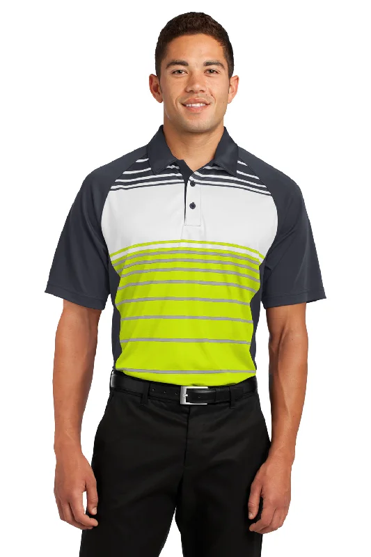 Polished Edge Formal Casuals Sport-Tek Mens Dry Zone Moisture Wicking Short Sleeve Polo Shirt - Citron Green/Grey/White - Closeout Polished Edge Formal Casuals Sport-Tek Mens Dry Zone Moisture Wicking Short Sleeve Polo Shirt - Citron Green/Grey/White - Closeout