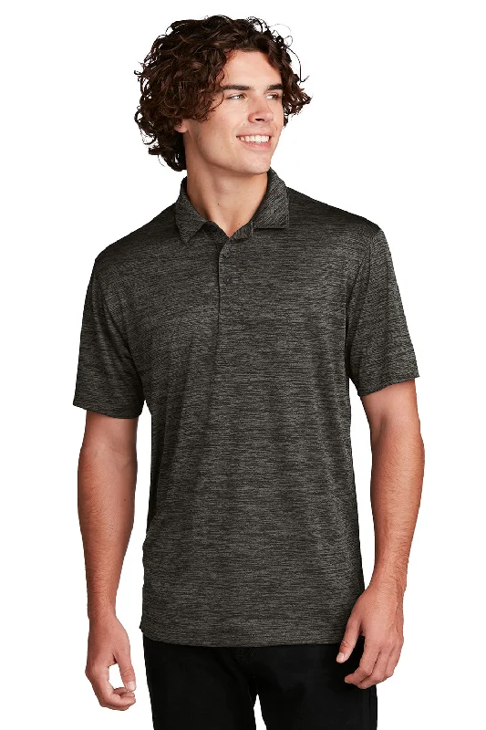 Polished Classic Soft Fabrics Sport-Tek Mens Electric Heather Moisture Wicking Short Sleeve Polo Shirt - Grey Black Electric