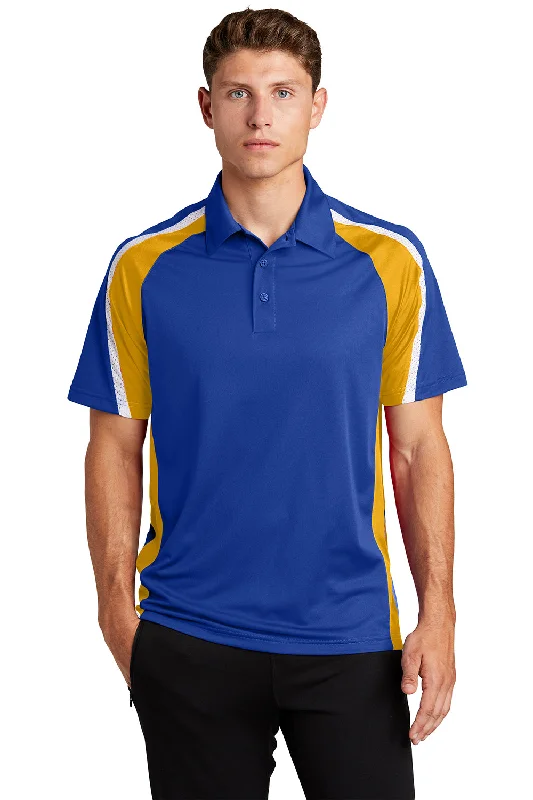 Chic Monochrome Vintage Style Sport-Tek Mens Sport-Wick Moisture Wicking Short Sleeve Polo Shirt - True Royal Blue/Gold/White Chic Monochrome Vintage Style Sport-Tek Mens Sport-Wick Moisture Wicking Short Sleeve Polo Shirt - True Royal Blue/Gold/White
