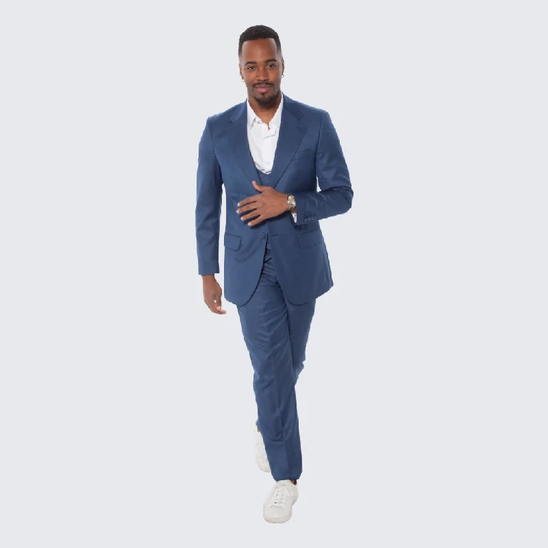Monochrome Minimal Modern Outfit Blue Textured Suit Three Piece Set with Large Notch Lapel by Stacy Adams - Wedding - Prom Monochrome Minimal Modern Outfit Blue Textured Suit Three Piece Set with Large Notch Lapel by Stacy Adams - Wedding - Prom