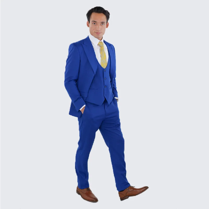 Retro Relaxed Comfortable Fits Indigo Slim Fit Three Piece Suit with Large Peak Lapel Stacy Adams - Wedding - Prom Retro Relaxed Comfortable Fits Indigo Slim Fit Three Piece Suit with Large Peak Lapel Stacy Adams - Wedding - Prom