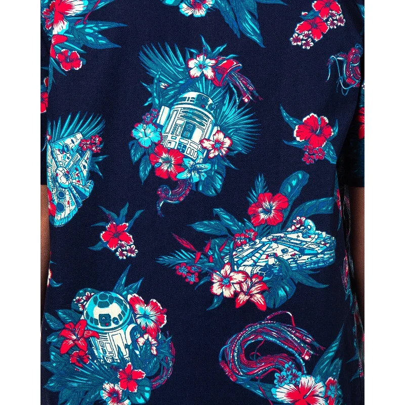 Relaxed Rebel Smart Suits Star Wars Men's R2-D2 Millennium Falcon Hawaiian Print Button Down Adult Shirt Relaxed Rebel Smart Suits Star Wars Men's R2-D2 Millennium Falcon Hawaiian Print Button Down Adult Shirt