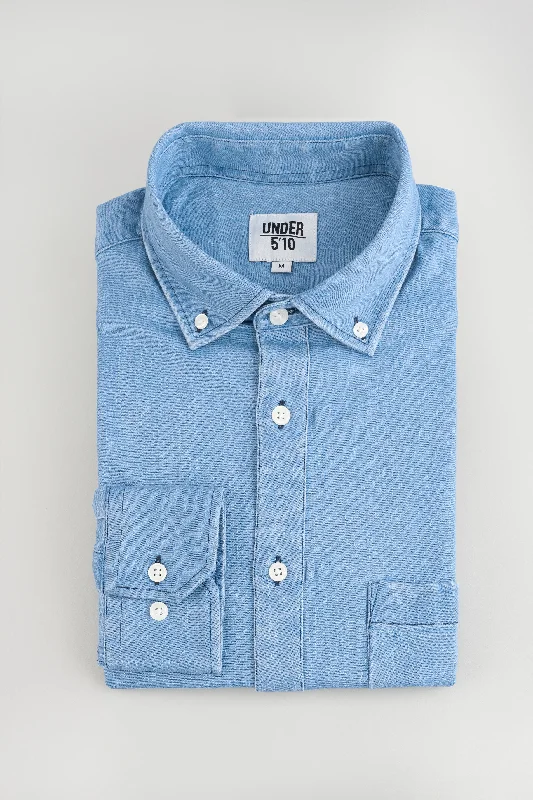 Minimalist Rebel Fashion Jeans Stretch Denim Button Down Shirt Light Wash