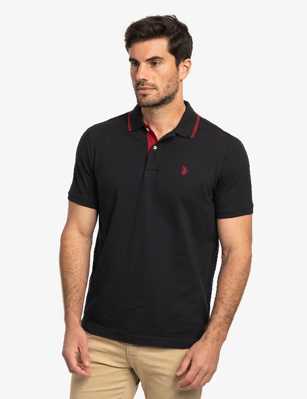 Monochrome Minimal Smart Tops SLIM FIT STRETCH SOLID PIQUE POLO SHIRT