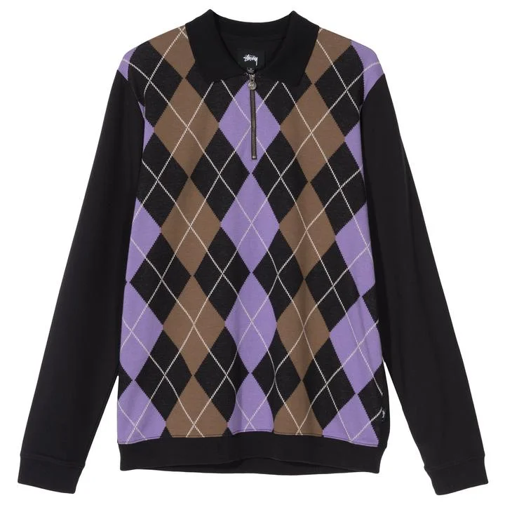 Heritage Rebel Functional Wear STÜSSY ARGYLE ZIP L/S POLO // BLACK