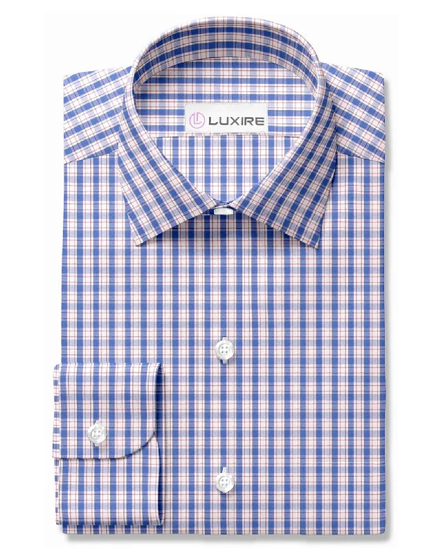 Vintage Street Casual Styles Summer Shirt:Blue Red Tattersall