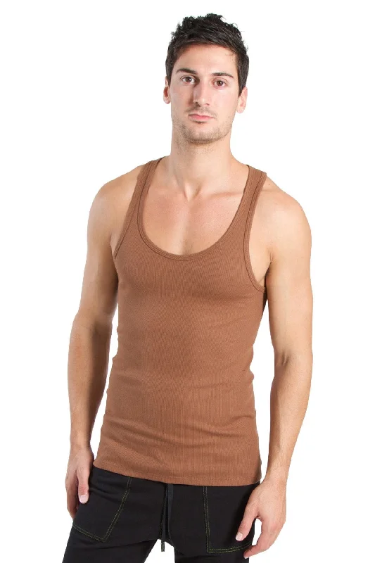 Modern Edgy Casual Shirts Sustain Tank Top (Chocolate Brown)