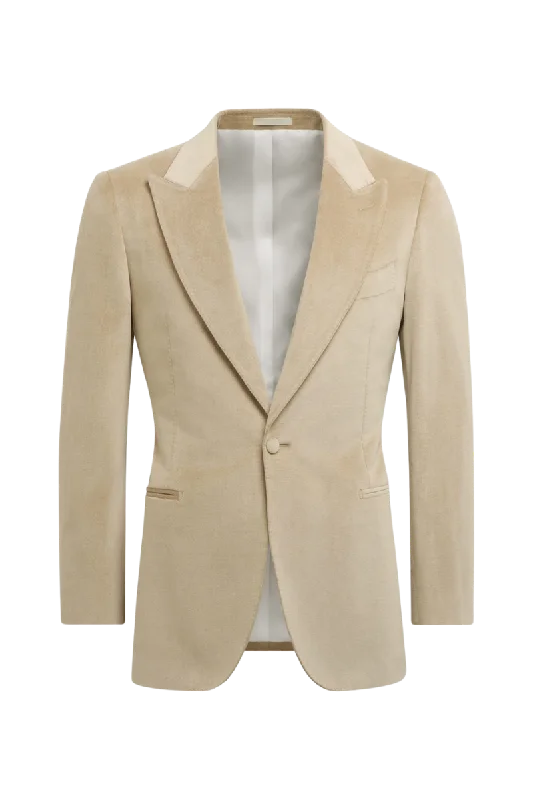 Retro Casual Cozy Jackets Tan Cotton 1-button Peak Lapel Single Breasted Jacket