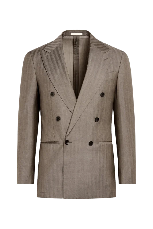 Rugged Rebel Trendy Shoes Tan Herringbone Stripe Wool Peak Lapel Double Breasted Suit Rugged Rebel Trendy Shoes Tan Herringbone Stripe Wool Peak Lapel Double Breasted Suit